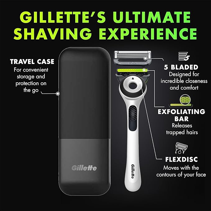 Gillette Labs Shaving Razor for Men, White Edition Handle, 2 Blade Refills and Travel Case, Gift Set