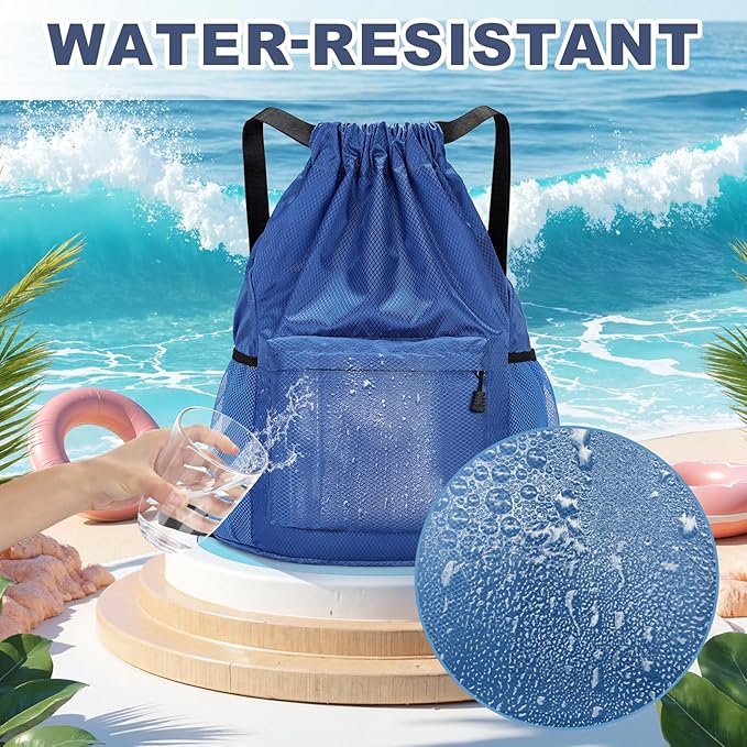 Tygelluis Drawstring Backpack, Waterproof Gym Bag with Water Bottle Pocket for Women Men, Pull String Sport Bag for Swim, Soccer and Basketball, Royal Blue