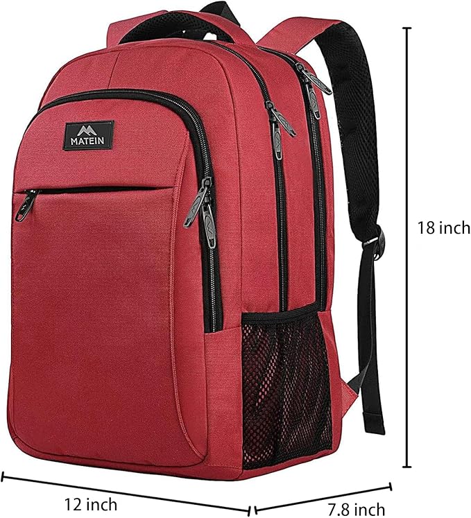 MATEIN Laptop Backpack for Women, Water Resistant College School Bookbag Fits 15.6 Inch Computer for Student Supplies & Accessories, Anti Theft Sturdy Underseat Personal Item Travel Backpack, Red