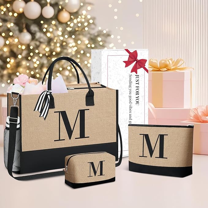 BAGAIL Initial Tote Bag, Personalized Birthday Gifts for Women, Teacher, Friends, Mom, Wedding, Monogrammed Beach Bag