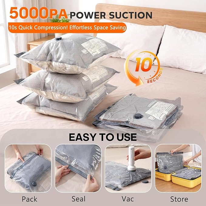 18 Pack Vacuum Storage Bags for Travel with Rechargeable Cordless Pump, Space Saver Bags for Clothes, Compression Packing Bags for Luggage and Suitcase, 18 Combo Size