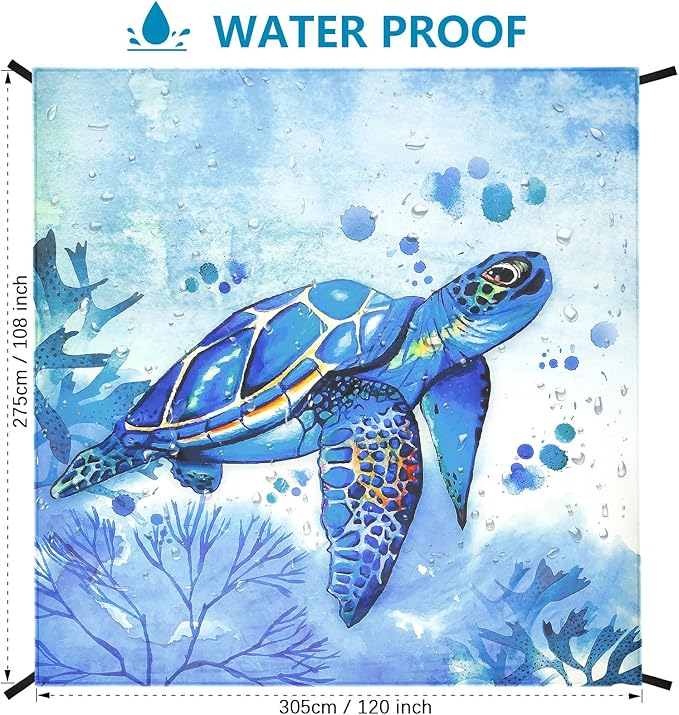 HIHOHO Beach Blanket Waterproof Sandproof Beach Mat for 1-8 Adults Quick Drying Durable Outdoor Picnic Mat for Beach Festival Travel Camping Hiking (BL-Seaturtle, 120"×108"(8 Person))