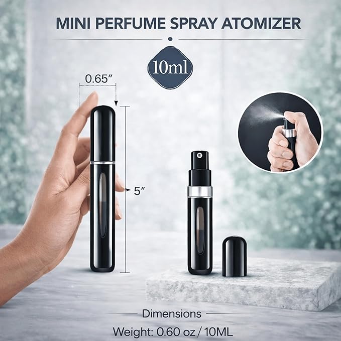 4 Pcs Refillable Perfume Atomizer, Travel Perfume Bottle Refillable and Leak-Proof, Portable Empty Cologne Atomizer, Mini Refillable Perfume Bottle for Pocket, Easy to Refill Decant Sprayer (10 ml)