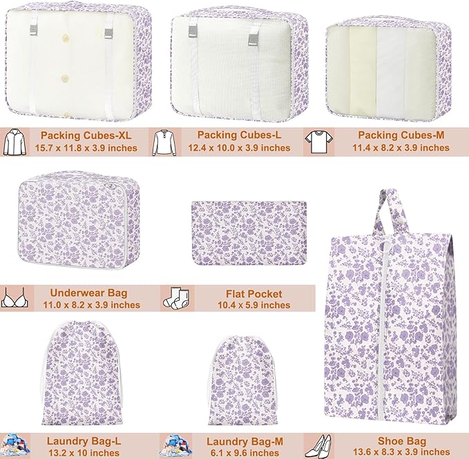 Packing Cubes for Travel - 8 Set Luggage Organizer Bags for Family, Mesh Breathable Packing Cubes for Suitcases Durable Travel Essentials Bags Set