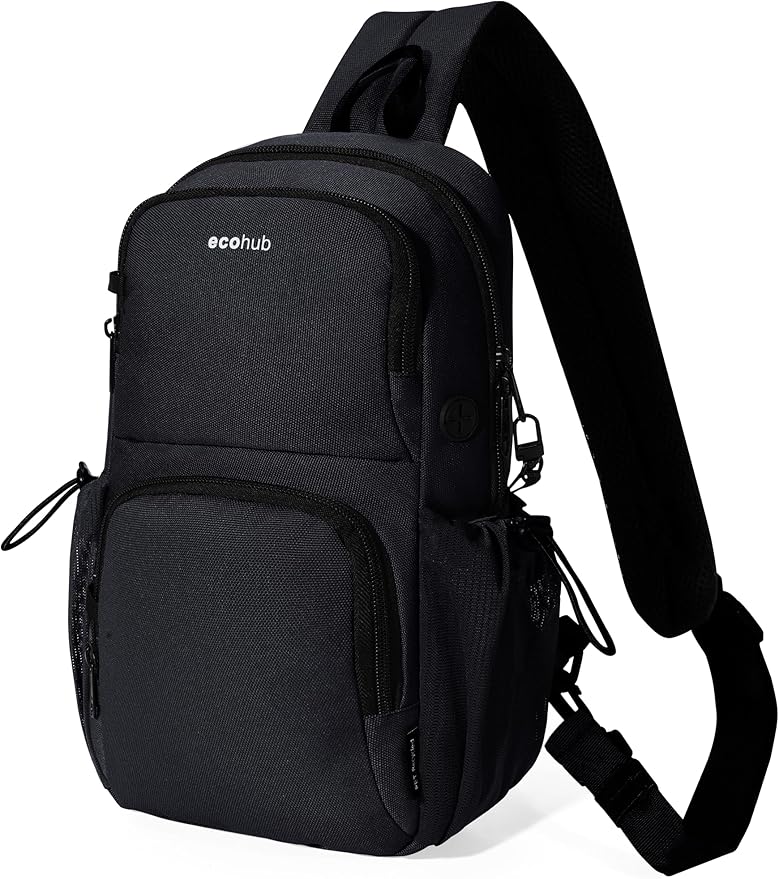 ECOHUB Crossbody Bags for Women Men, Anti-Theft RFID Blocking Sling Backpack Water Resistant Chest Shoulder Daypack, Black