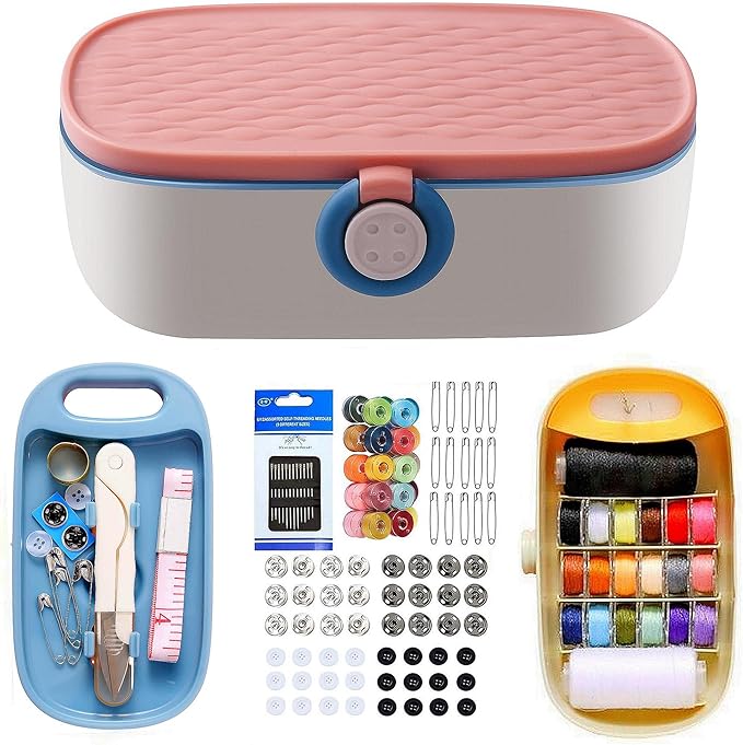 FKOG Sewing Project Kit, 135 Pcs Family Sewing Supplies Repair Kit Traveler Sewing Kit Sewing Thread Accessories DIY Sewing Supplies Organizer (Green) (Pink)