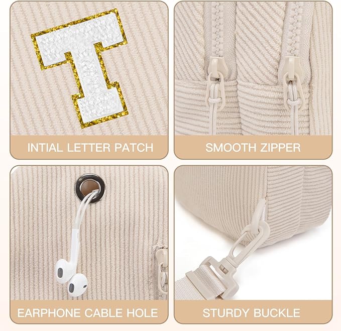 Viverte Small Corduroy Sling Bag Initial Crossbody Bag Fanny Pack for Girls Personalized Birthday Gifts for Teen Girls Gifts