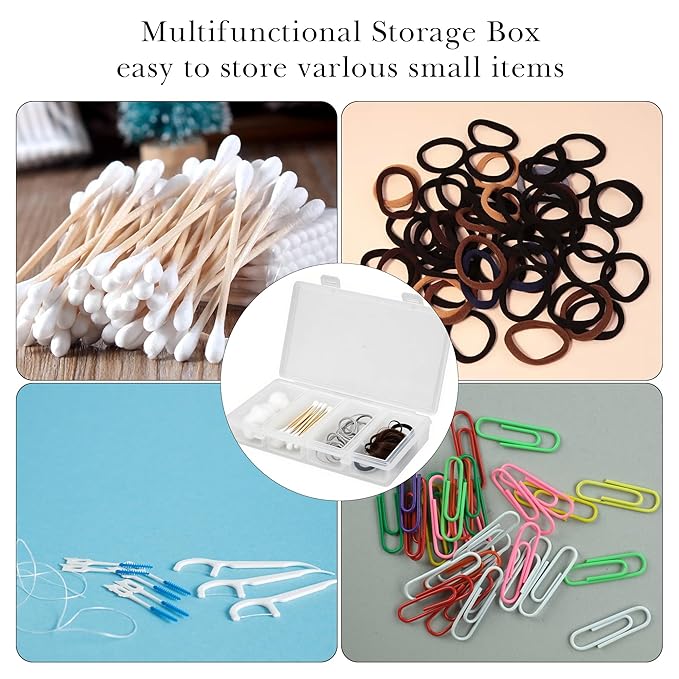 Cotton Swab Holder for Travel, 4 in 1 Travel Floss Picks Case with Dustproof Lid, Clear Plastic Reusable Cotton Pad Holder Storage Box for Cotton Swabs Hair Ties Floss