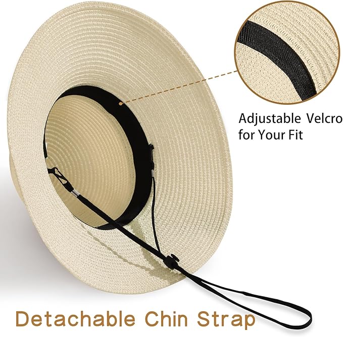 Beach Hat for Women, Wide Brim Sun Straw Hats for Women, Sun Hat Womens UPF 50+ UV Protection, Floppy Foldable Summer Hats