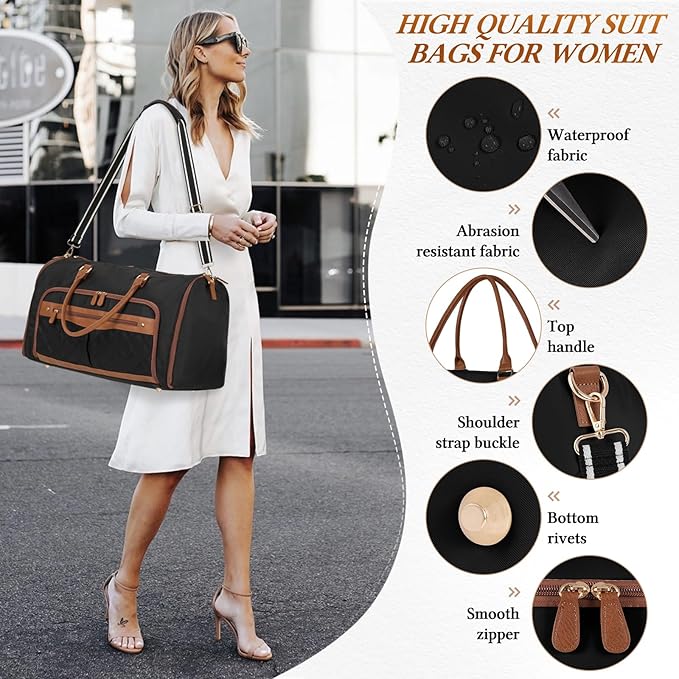 RAINSMORE 2-in-1 Convertible Garment Bag for Travel, 51L Garment Duffel Bag with Hanging Clothes, Carry-On Garment Bag with Shoe Pocket, Foldable Suit Travel Bag, Weekender Bag - Business Trips