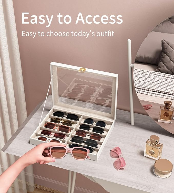 NEWLOOP 10/30 Slots Sunglass Organizer for Multiple Pairs of Eyeglass See-through Display Case Storage Box for Women Men