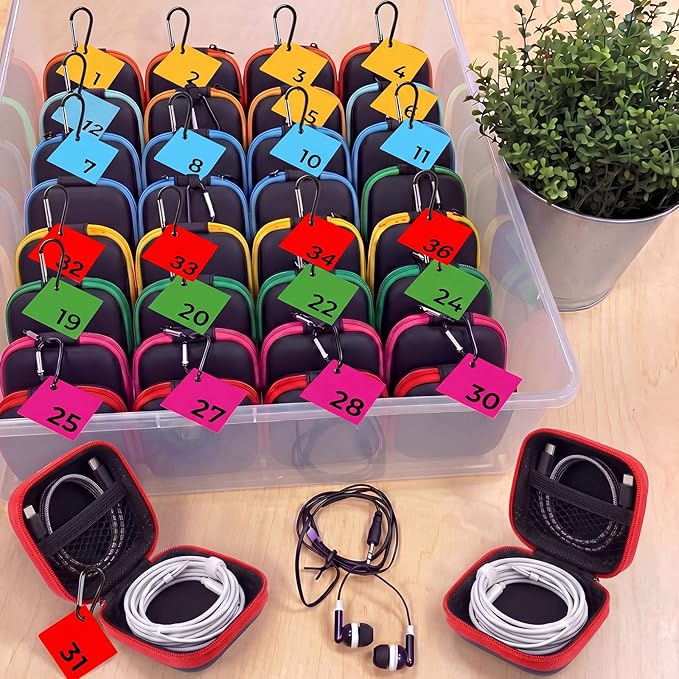 Kingdder 36 Pcs Back to School Earbuds Case with Colorful Number Cards Biner Students Portable Earbud Case Pouch Accessories Organizer EVA Headphone Holder for School Classroom Teacher Student Gifts