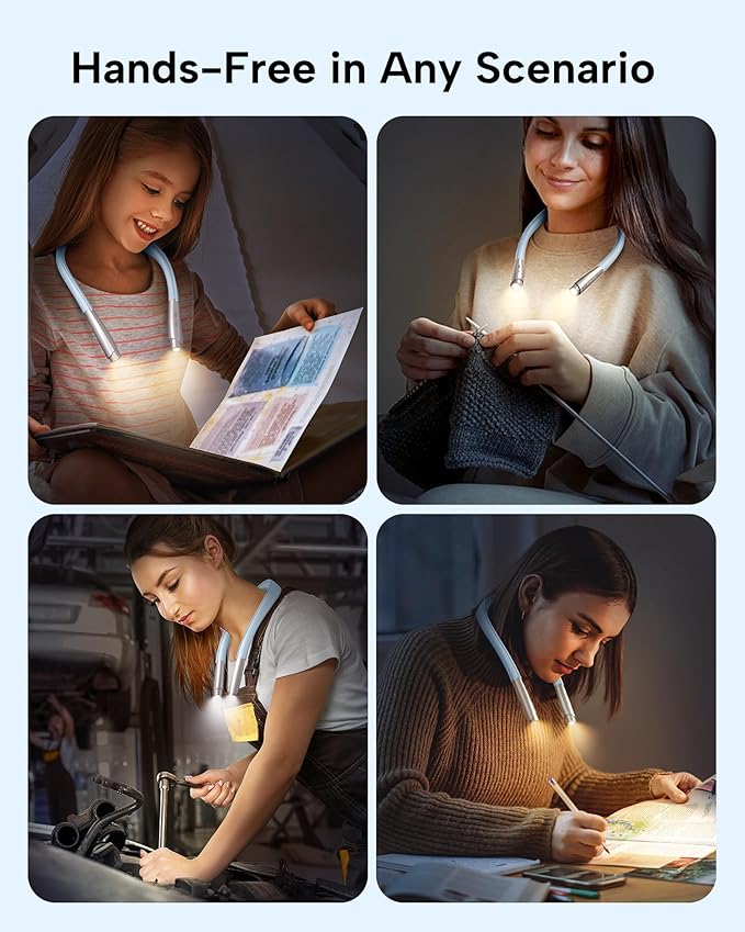 LED Neck Reading Light, Book Light for Reading in Bed, 3 Colors, 9 Brightness Levels, Lightweight Comfortable Design, Long Lasting, Perfect for Knitting,Crafting,Camping, Blue