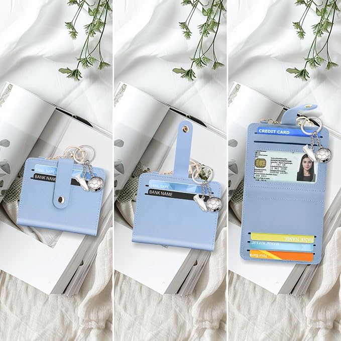 Airkit Small Wallets Woman RFID Blocking Leather Credit Card Holder - with ID Window - Card Wallets for Women - with Zipper Coin Purse - Keychain Wallet