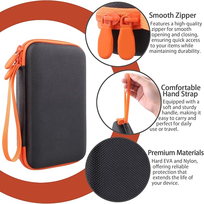 co2CREA Hard Case Replacement for Wildgame Innovations Trail Pad VU60 / Stealth Cam SD Card Reader Viewer 4.3" LCD Screen, Black Case + Orange Zipper