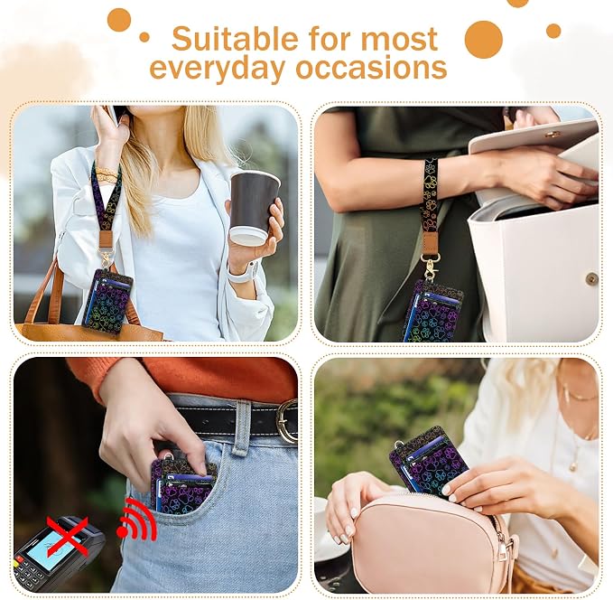 Yonlevres Dog Paw Credit Card Holder Slim Wallet, RFID Wallet Women Front Pocket Wristlet Lanyard, Small Card Holder Travel Funny Cute Thin Card Case ID Window PU Leather Card Organizer Gifts Girls