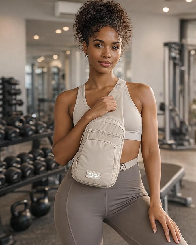 Reebok Unisex Crossbody Bag - Convertible Compact Durable Cross Body Bag for Women and Men - Gym and Travel Essentials, Size One Size, Cosmos Stucco