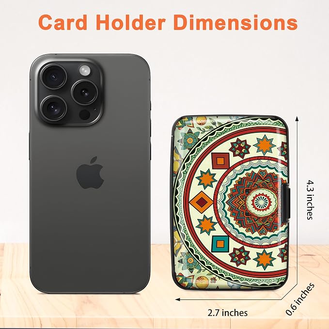 Mayski 2 Pack Credit Card Holder for Women, RFID Blocking, Red Mandala Aluminum Alloy Hard Case, Small Mini Business Metal Wallet for Men