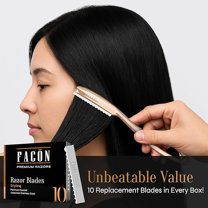 Facón Hair Razors for Cutting Hair - Professional Hair Styling Razor Kit with 11 Replacement Blades, Stainless Steel Hair Cutting Tool for Salon & Home, Premium Hair Thinning Texturizing Faether Razor