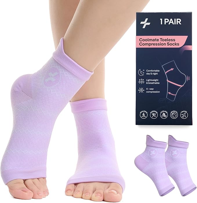 COOLMATE Ankle Support Light Compression Socks for Women and Men, Toeless Arch Support Sleeve for Running, Walking, Workout