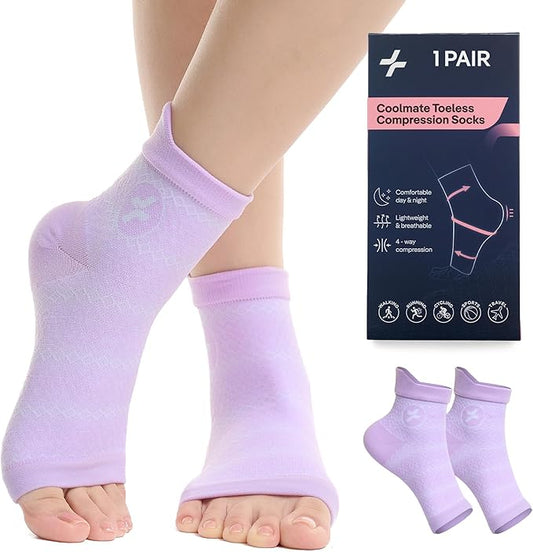 COOLMATE Ankle Support Light Compression Socks for Women and Men, Toeless Arch Support Sleeve for Running, Walking, Workout