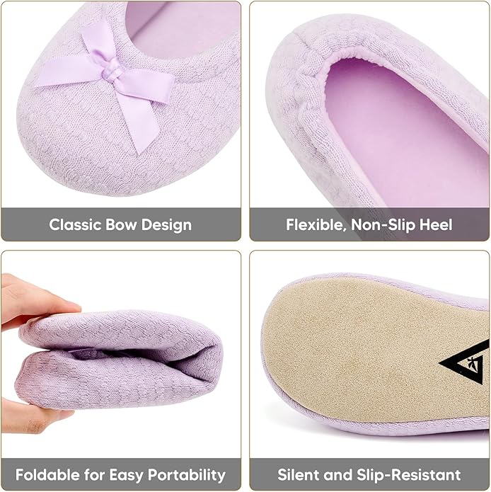 ANLUKE Women's Ballerina Slippers Fuzzy House Shoes Memory Foam with Non-Slip Sole