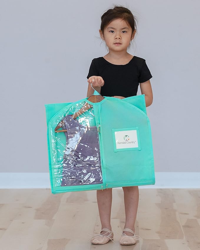 Premium Waterproof Dance Garment Bag,35 inch Clothes Bag with Gusset, 5 Pockets & Side Zip for Dance Costumes, Beauty Pageants, Cheer & More. Best for younger performers with small costume pieces.