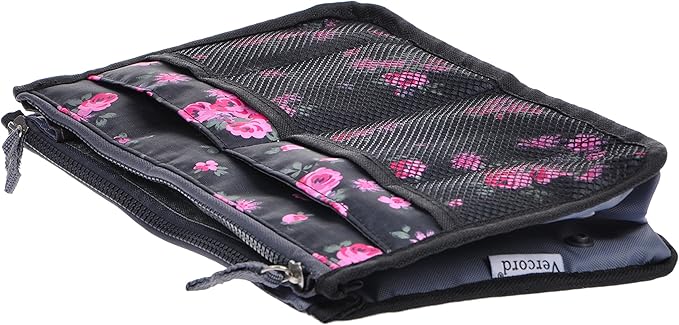 Vercord Purse Organizer Insert for Handbags Bag Organizers Inside Tote Pocketbook Women Nurse Nylon 13 Pockets Black Red Flower Medium