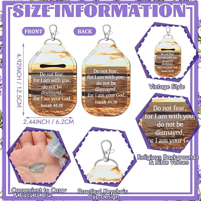 Kenning 24 Pcs Christian Hand Sanitizer Keychain Holders Travel Size Religious Gift for Christmas Women Employee Appreciation