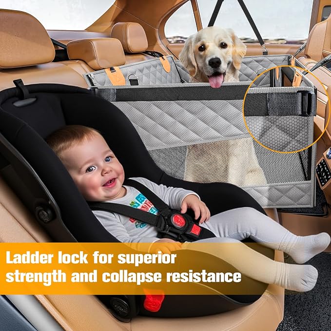 PETICON Large Dog Car Seat, Back Seat Extender for Dogs with 3 Mesh Windows, Waterproof Medium Carseat for Dogs with Hard Bottom, Pet Seat Cover for Cars, Trucks and SUVs
