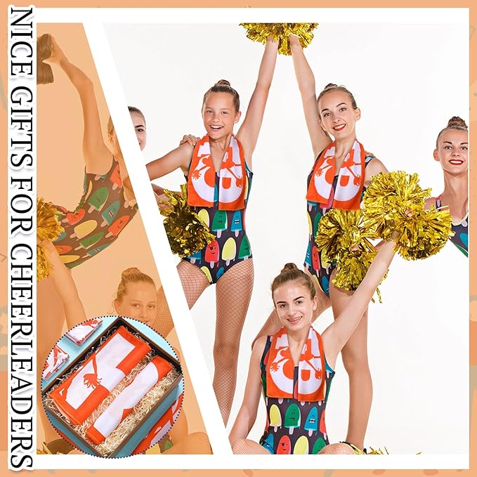 12 Pcs Cheerleader Cooling Towel Cheer Gifts Bulk for Team Cheer Sports Gifts with Bags 40" x 12" Breathable Chilly Microfiber Cooling Towel for Yoga Sport Gym Party Favor (Orange)