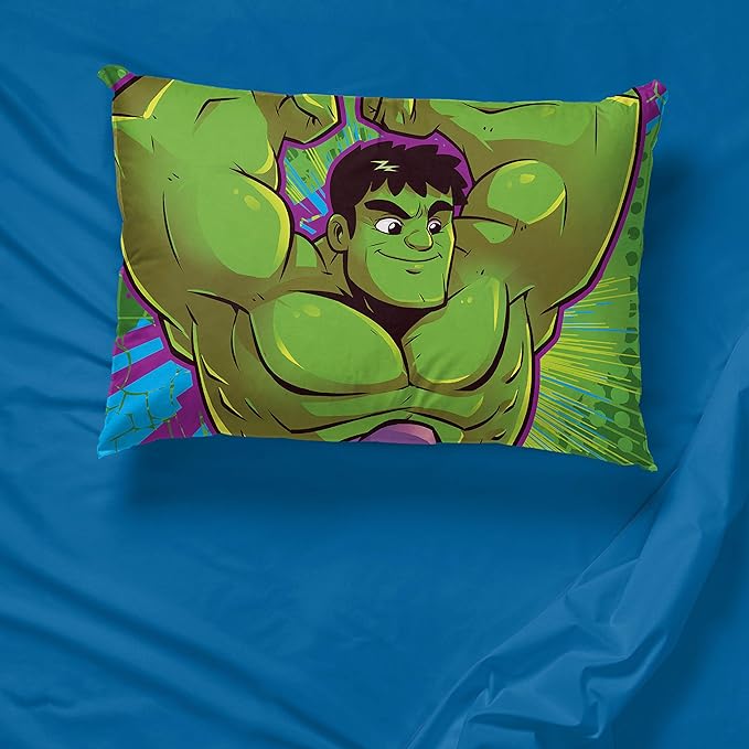 Marvel Hulk Kids Reversible Pillowcase - Super Soft Microfiber Bedding, Double-Sided Superhero Design, Fade Resistant, Standard Size 20x30, Machine Washable - Jay Franco (Official Marvel Product)