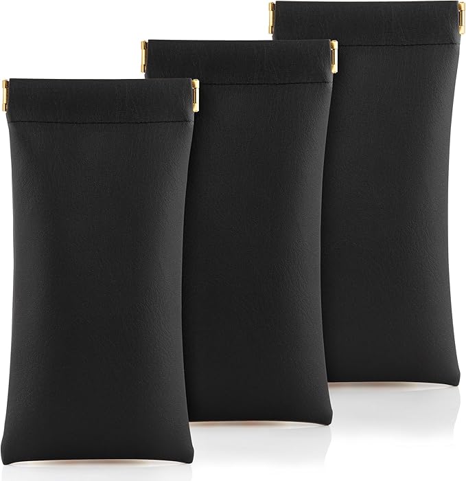3 pack leather eyewear case PU soft sunglasses bag squeeze top portable lightweight eyewear case for men and women