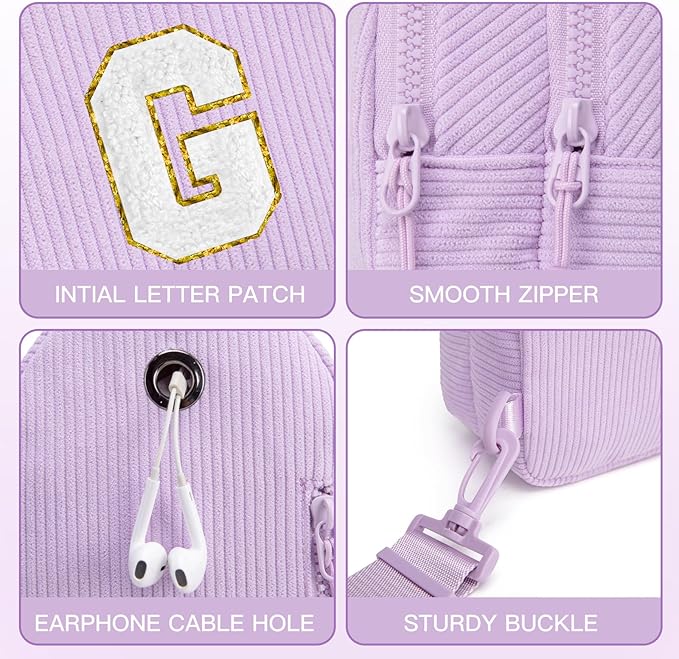 Viverte Small Corduroy Sling Bag Initial Crossbody Bag Fanny Pack for Girls Personalized Birthday Gifts for Teen Girls Gifts