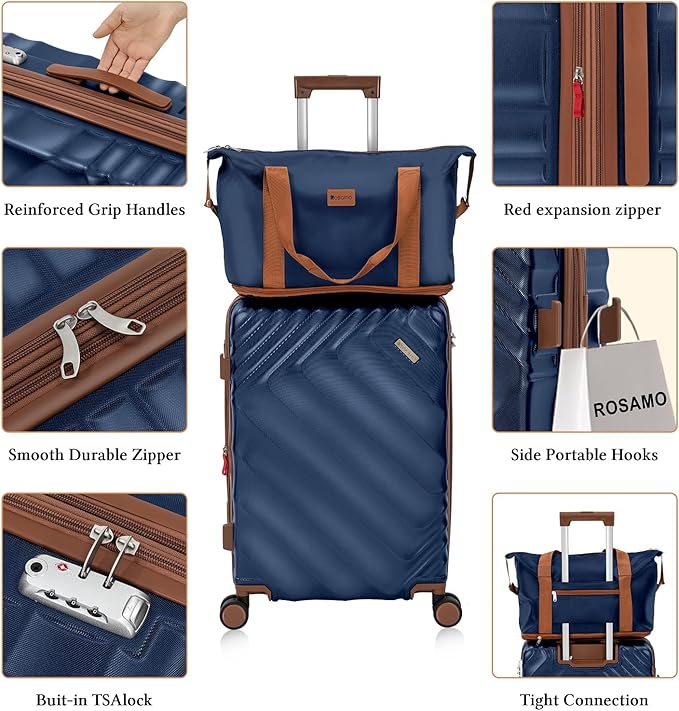 Rosamo 5 Piece Luggage Set Expandable Hardside, 20/24/28in Suitcases with Matching Travel Bags, 22x14x9 Airline Approved Carry On, TSA Lock, Spinner Wheels, ABS+PC