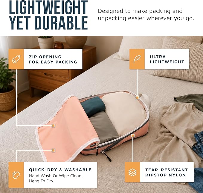 Large Compression Packing Cubes for Travel-Packing Cube Luggage Organizers 7 Piece Set for Checked Luggage-Ultralight, Expandable/Compression Bags by TRIPPED Travel Gear (Dusty Rose)