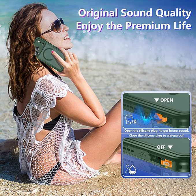 Magnetic Compatible with iPhone 17 Pro Max Case,Waterproof Built-in Screen & Camera Protector IP68 Underwater Full Body Military Dropproof Translucent Matte Phone Case 6.9"-Mag/Green