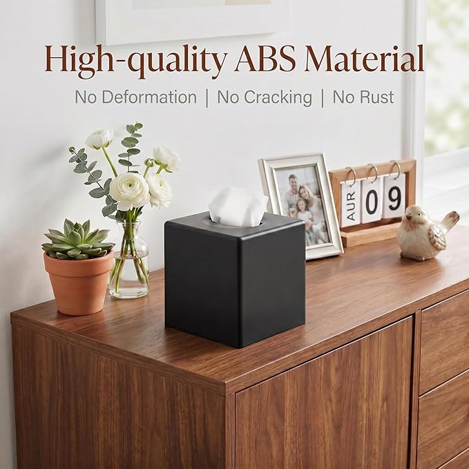 Y-in Hand Tissue Box Cover, Decorative Square Facial Storage Tissue Box Holder, Home Accessories for Bathroom Vanity Countertops, Dressers, Night Stand, Parlors and Office (Black)