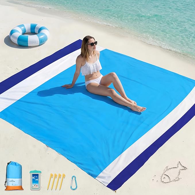 Famstar Beach Blanket Oversized Extra Large 78"X81"/10'X9',Waterproof Sandproof Beach Blanket 2-8 Adults Lightweight Durable for Travel Camping Hiking Picnic
