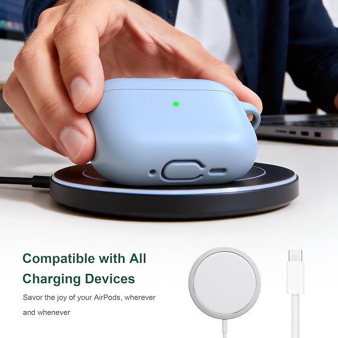 R-fun for AirPods Pro 3 Case (2025), Soft Silicone Protective Case Cover Compatible with Apple AirPods Pro 3rd Generation (USB-C Cable) for Women Men with Cleaning Kit and Keychain, Sky Blue