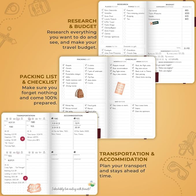 Clever Fox Travel Journal Pocket – Vacation & Road Trip Itinerary Planner Organizer & Traveling Memory Diary – Small Traveler Notebook (Amber Yellow)