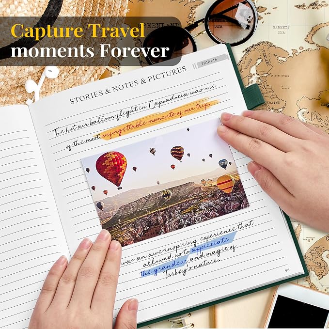 5 MINUTES A DAY Travel Journal for Women, Adventure Book for 20 Trips, Travelling Planner Notebook Diary for Traveler, Vocation Planner, Travel Gifts(126 Pages, Dark Green)