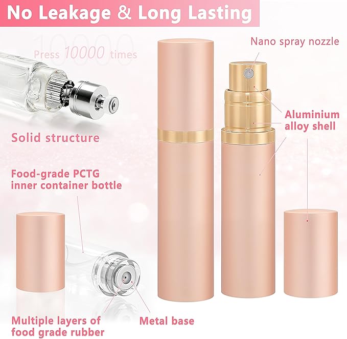 5ml Travel Perfume Atomizer Refillable, Mini Cologne Spray Bottle Empty, Perfume Spray Bottle, Fragrances Atomizer, Cologne Atomiser (Rose Gold)