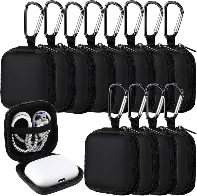 Paterr 30 Pack Square Earbud Case Black Pouch Portable Earbud Storage Holder Small Headphone Carrying Case with Clip for Earpieces Memory Card Camera Chips Storage