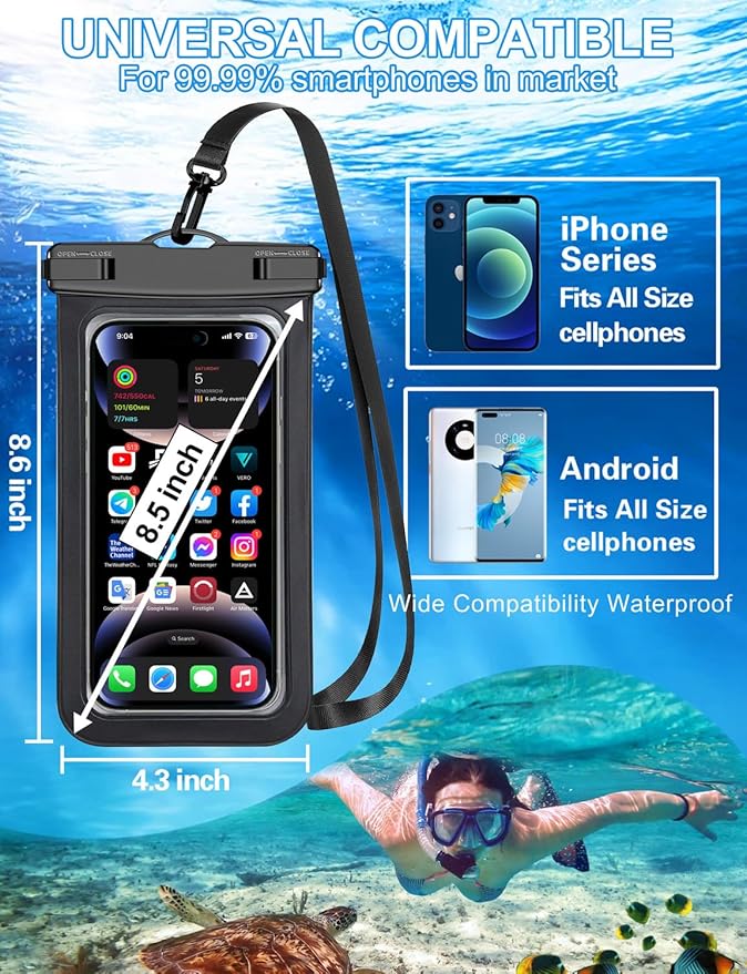 Famoby 5 Pack Multicolor Waterproof Phone Pouch, Cell Phone Case Dry Bag,Protection Level: IP68,Beach Cruise for iPhone,Samsung,and More,Lanyard Included,(Fits Up to 8.3"),White,Blue,Red,Purple,Yellow