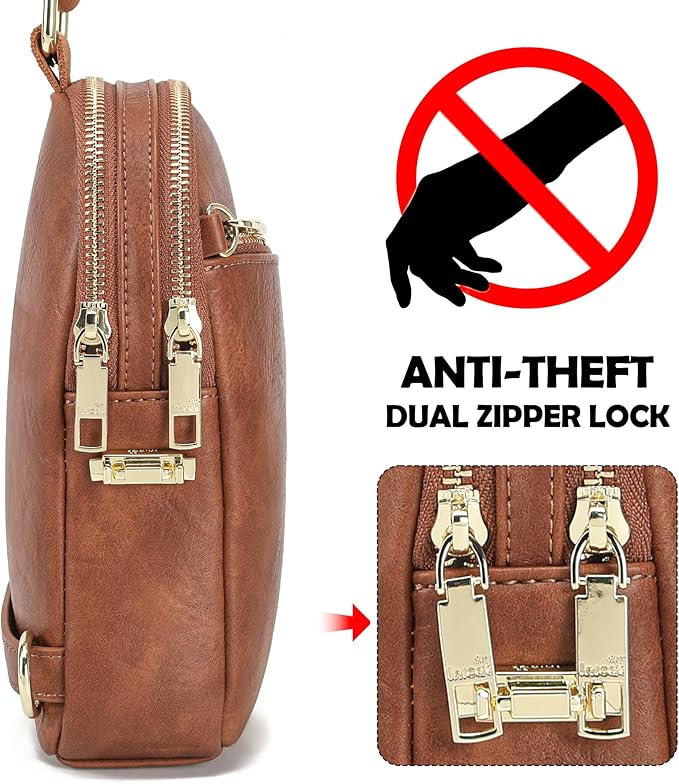 INICAT RFID Blocking Sling Bag, Anti Theft Crossbody Bag for Women Compact Travel Purses Leather