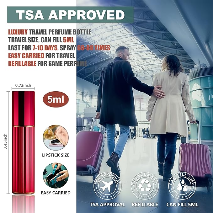 Perfume Travel Refillable Bottle Cologne Portable Atomizer Fragrance Scent Sprayer Pump Fill from Bottom Mini Pocket Size 5ml for Travel Essentials & Best Gift (Red)
