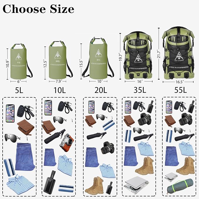 Oak-Sports Dry Bag Waterproof Backpack 5L/10L/20L, Roll Top Lightweight Beach Bag with Double Zipper Seal for Swimming, Kayaking, Hiking, Boating, Adjustable Shoulder Strap