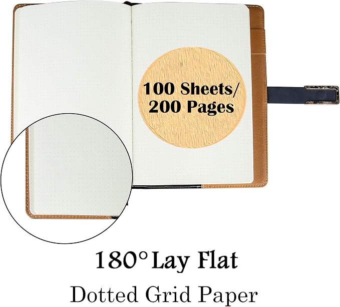 Fanery Sue Dotted Bullet Grid Journal - Dot Grid Hardcover Refillable Writing Notebook A5 Faux Leather 200 Pages Thick Paper-100gsm With Magnetic Buckle + Pen Loop (Adventure - Coffee)