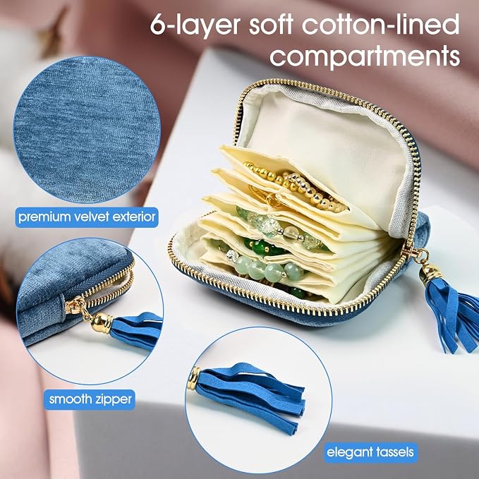 Portable Ring Keychain Holder for Gym and Travel - Jewelry Holder for Sports Bag, Compact Ring Earring Necklace Storage Case (Peacock Blue)